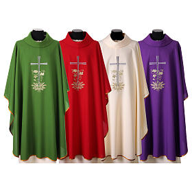 Priest's chasuble with cross, wheat, and vine embroidery