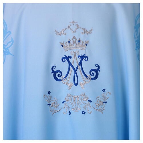 Printed blue Marian chasuble with embroidered monogram 2