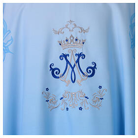 Chasuble mariale imprimée bleue monogramme brodé
