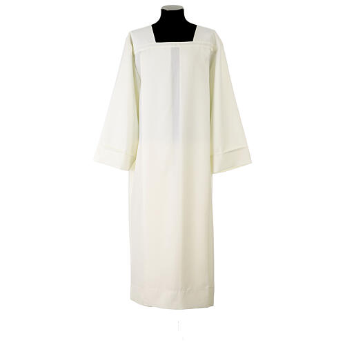Ivory square-neck polyester alb without zipper 1