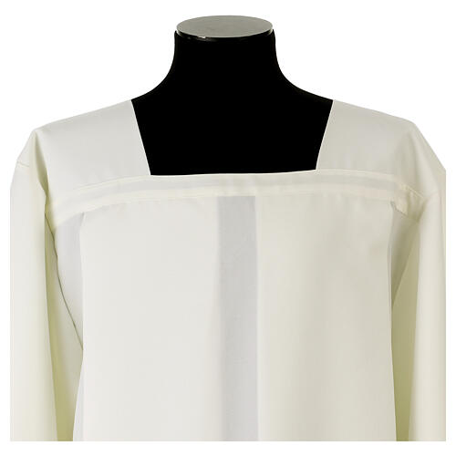 Ivory square-neck polyester alb without zipper 2