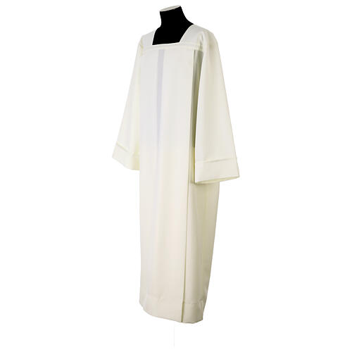 Ivory square-neck polyester alb without zipper 3