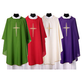 KIT of 4-COLOURED CHASUBLES with bicolour embroidered cross by In Primis