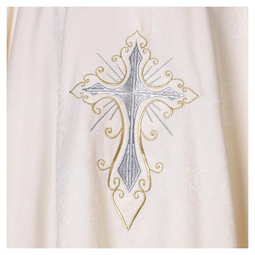 Damask chasuble with gold and silver cross embroidery 7