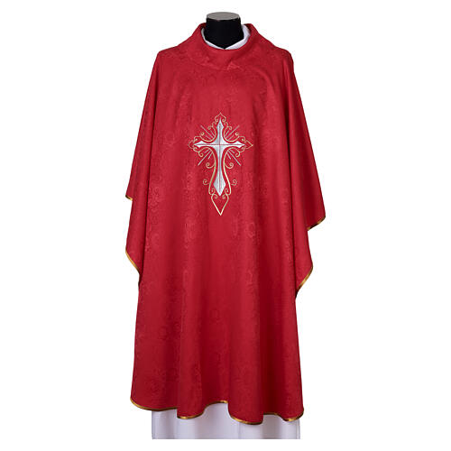 Chasuble damas croix broderies or et argent 6
