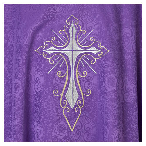 Chasuble damas croix broderies or et argent 9