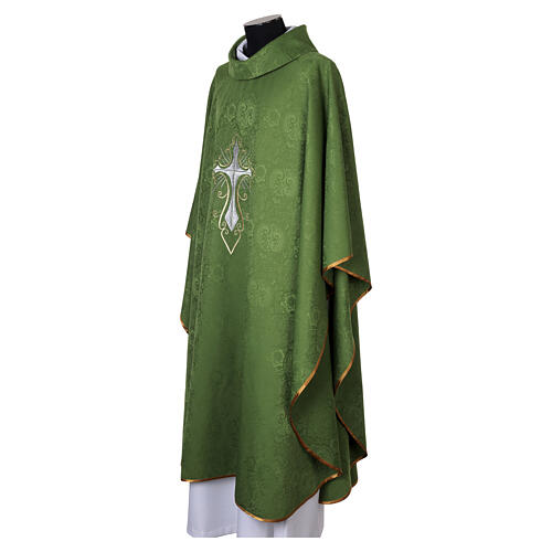 Chasuble damas croix broderies or et argent 11