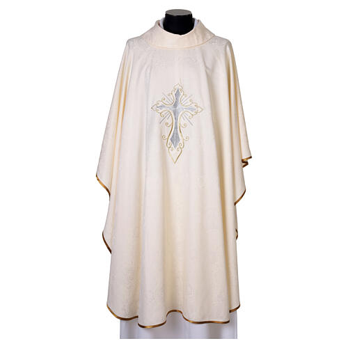 Casula damascata croce ricami oro e argento 8