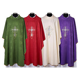 Damask Chasuble with Gold and Silver Cross Embroidery