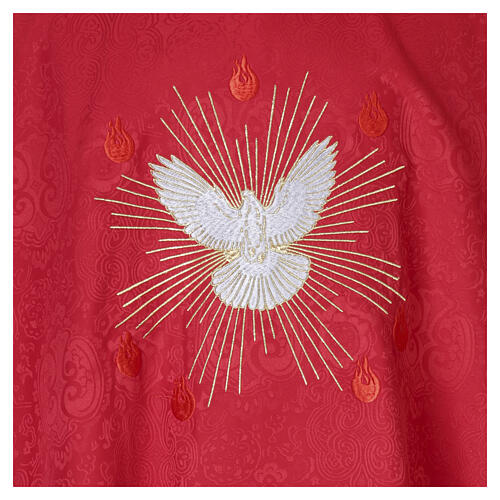Red chasuble and stole with damask Holy Spirit embroidery 3