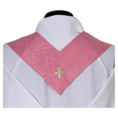 Pink damask chasuble with gold and silver embroidered cross 8