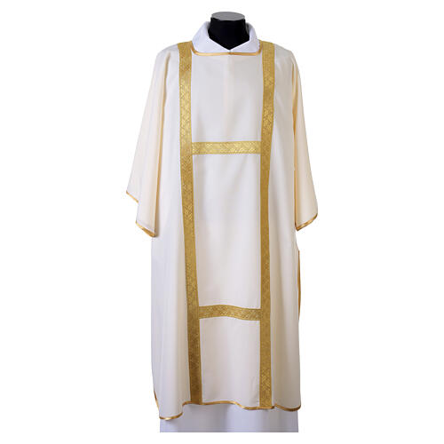 Deacon dalmatic with golden floral-effect galloon and matching deacon stole 6