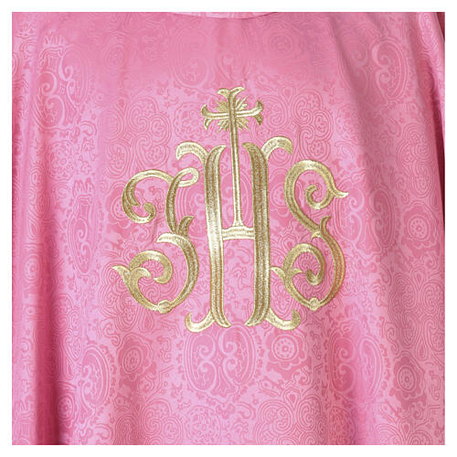 Pink damask chasuble with golden JHS embroidery 3