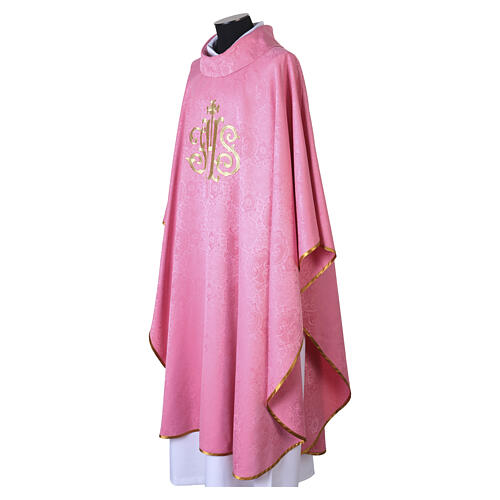 Pink damask chasuble with golden JHS embroidery 4