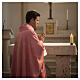 Pink damask chasuble with golden JHS embroidery s2
