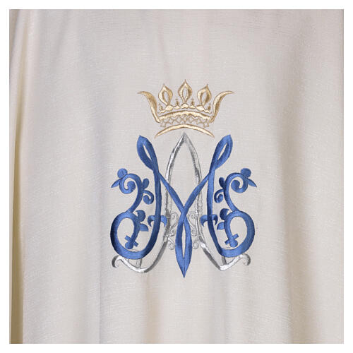 Chasuble mariale couleur ivoire broderie bleu ciel 3