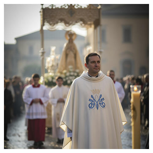 Ivory Marian Chasuble with Light Blue Embroidery 2