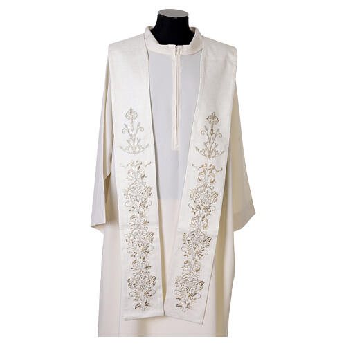 Priesterstola 100 % Polyester mit stilisierter floraler Stickerei in Goldfarbe 8