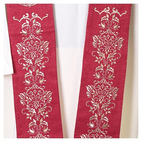 Estola litúrgica 100% poliéster com bordado floral dourado estilizado 5