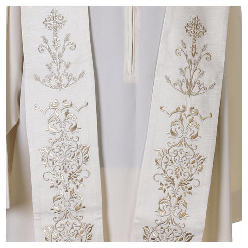 Estola litúrgica 100% poliéster com bordado floral dourado estilizado 7