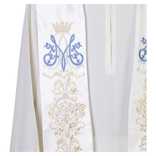 Ivory Marian stole, golden floral embroidery 2