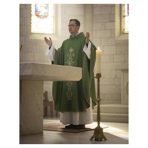 Chasuble with Floral Cross and Golden Scroll Embroidery 2