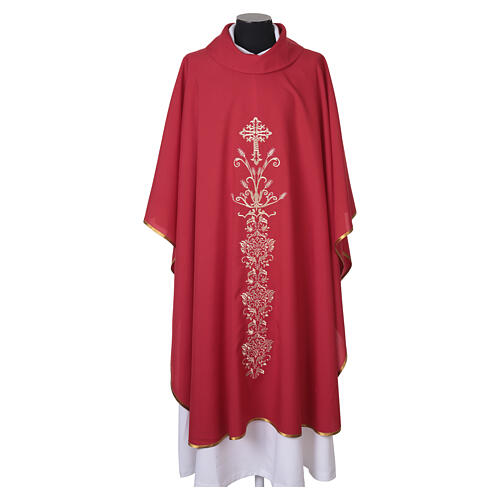 Chasuble with Floral Cross and Golden Scroll Embroidery 6