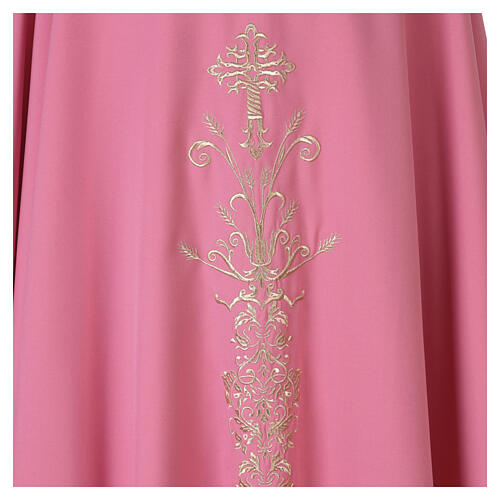 Pink liturgical chasuble with golden floral cross embroidery 3