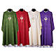 Chasuble damassée avec motif eucharistique JHS et étole s1