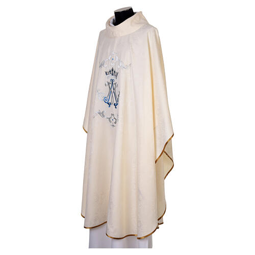 Ivory damask Marian chasuble with ring collar 4