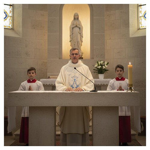 Ivory Damask Marian Chasuble with Roll Collar 5