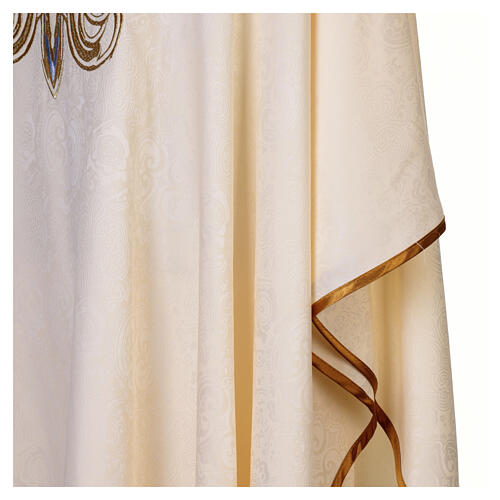 Ivory damask Marian chasuble with light-blue thread 6