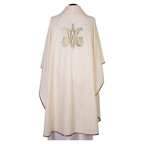 Ivory damask Marian chasuble with light-blue thread 7