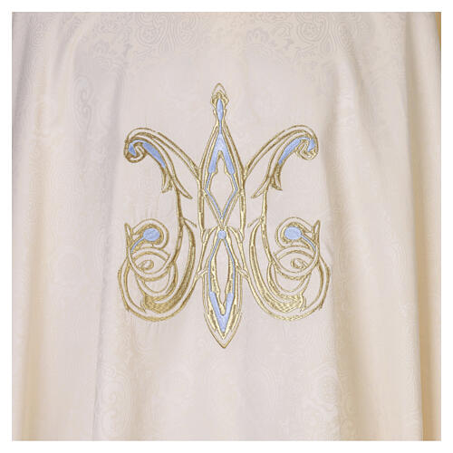 Chasuble ivoire damassée fil bleu ciel marial 3