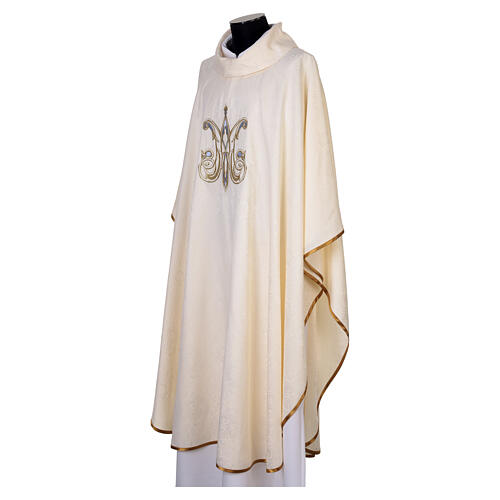 Ivory damask Marian chasuble with light blue thread 5