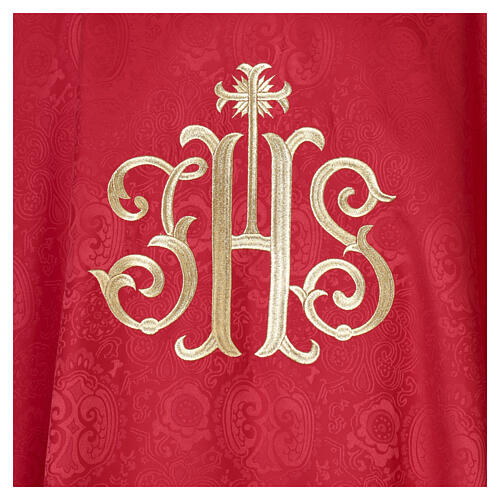 Chasuble JHS damassée avec broderies dorées 5