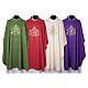 Chasuble JHS damassée avec broderies dorées s1