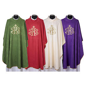Damask JHS Chasuble with Gold Embroidery