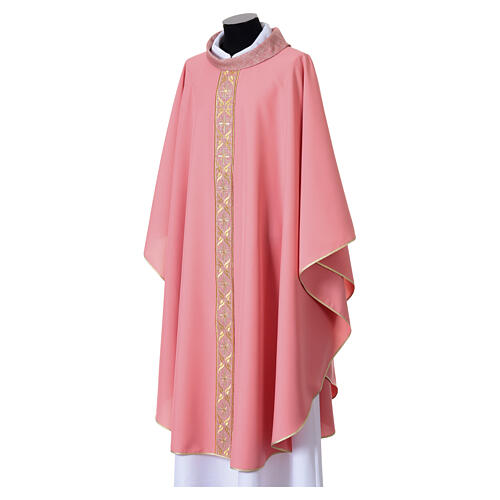 Casulla rosa 100% poliéster entorchado bordado floral Gamma 3