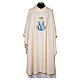 Ivory damask Marian chasuble with gold and blue embroidery s1