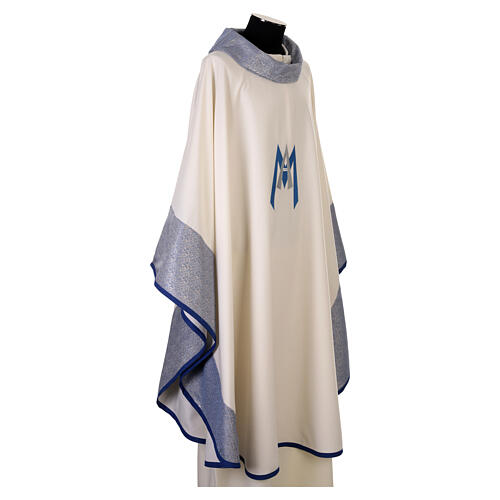 Marian chasuble with brocade panels and blue-and-gold embroidery 7