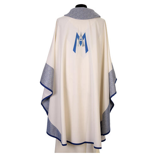 Marian chasuble with brocade panels and blue-and-gold embroidery 8