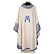 Marian chasuble with brocade panels and blue-and-gold embroidery s1