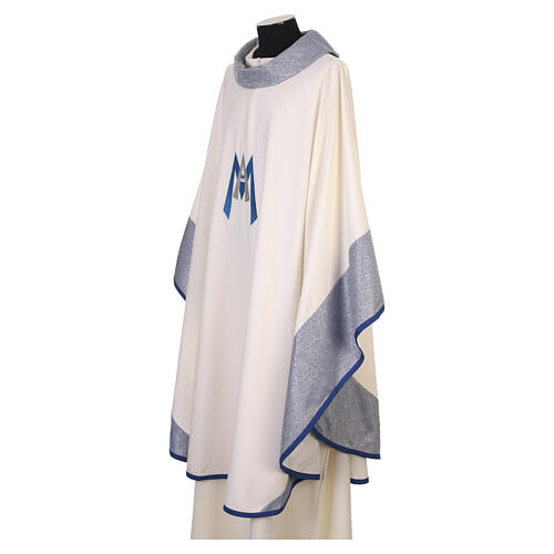 Chasuble mariale broderie et tissu brocart détails or et bleu 6