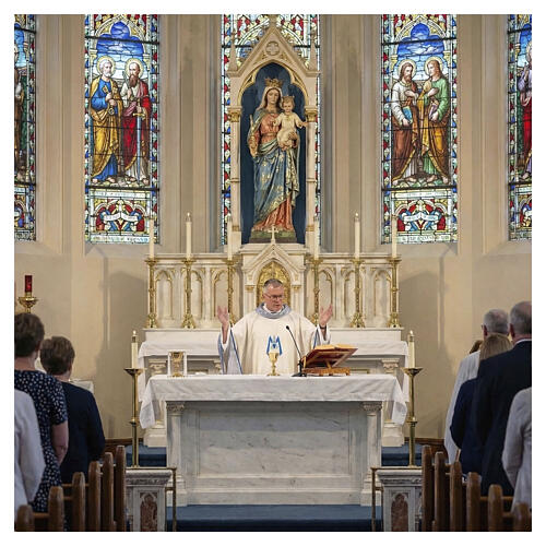 Ivory Marian Chasuble with Blue and Gold Brocade and Embroidery 2