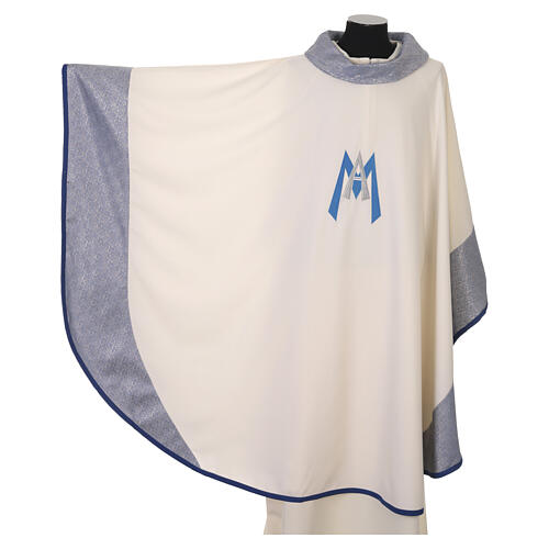 Ivory Marian Chasuble with Blue and Gold Brocade and Embroidery 4