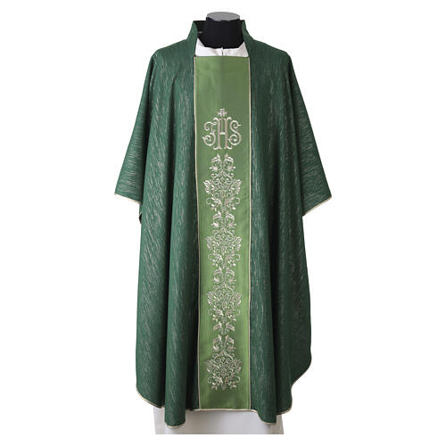 Casulla con franja JHS y bordados florales dorados de lana fría 3