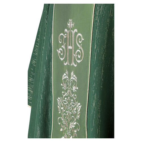 Casulla con franja JHS y bordados florales dorados de lana fría 4