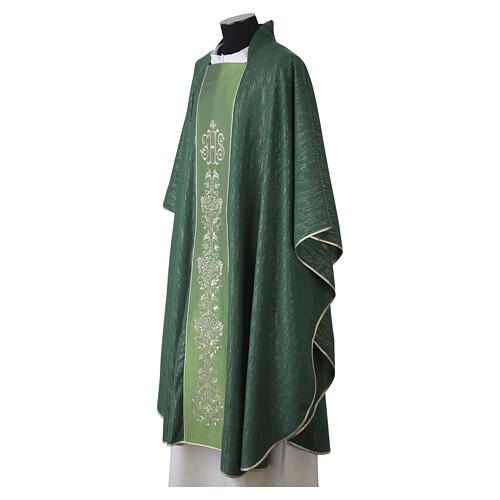 Casulla con franja JHS y bordados florales dorados de lana fría 12