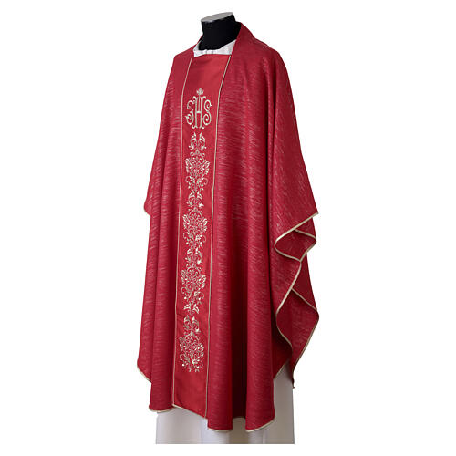 Casulla con franja JHS y bordados florales dorados de lana fría 13
